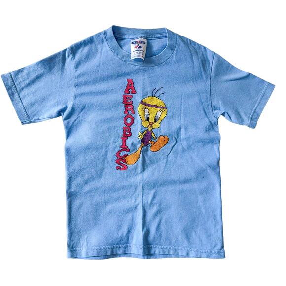 90s Vintage Looney Tunes T-Shirt Tweety Embroidered Aerobics Kids - Picture 1 of 4